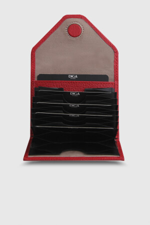 1007 Model Gerçek Deri Kırmızı Şeffaf Kartlık - DİGA