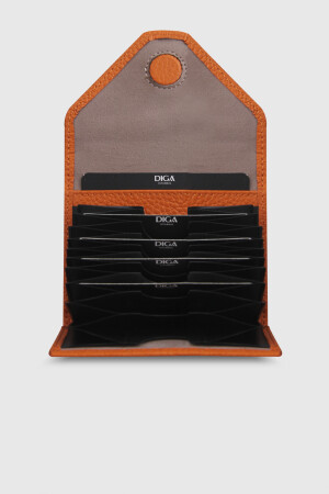 1007 Model Gerçek Deri Turuncu Şeffaf Kartlık - DİGA