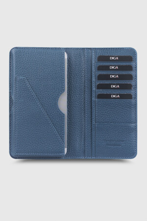 1420 Model Telefon Bölmeli Gerçek Deri Mavi Cüzdan - DİGA