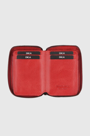 796 Model Fermuarlı Mini Gerçek Deri Crazy Crazy Kırmızı Cüzdan - DİGA