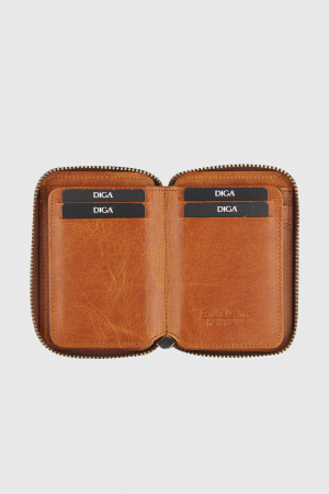 796 Model Fermuarlı Mini Gerçek Deri Crazy Crazy Taba Cüzdan - DİGA