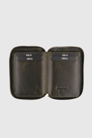 796 Model Fermuarlı Mini Gerçek Deri Crazy Crazy Yeşil Cüzdan - DİGA