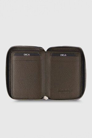 796 Model Fermuarlı Mini Gerçek Deri Crazy Haki Yeşil Cüzdan - DİGA