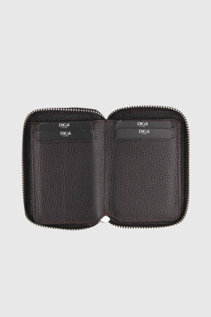 796 Model Fermuarlı Mini Gerçek Deri Kahverengi Cüzdan - DİGA