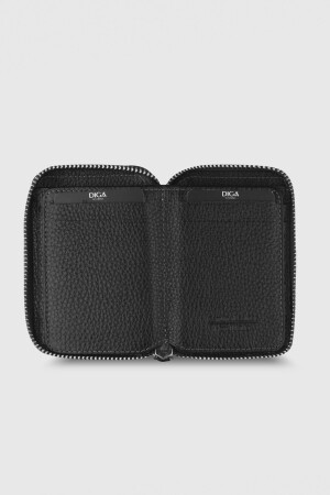 796 Model Fermuarlı Mini Gerçek Deri Siyah Cüzdan - DİGA